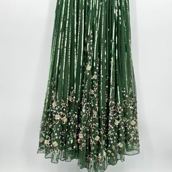 Mac Duggal Sage Green Floral Garden Sleeveless Deep V Beaded Gown 5223 Sz 10 NWT - Picture 8 of 10